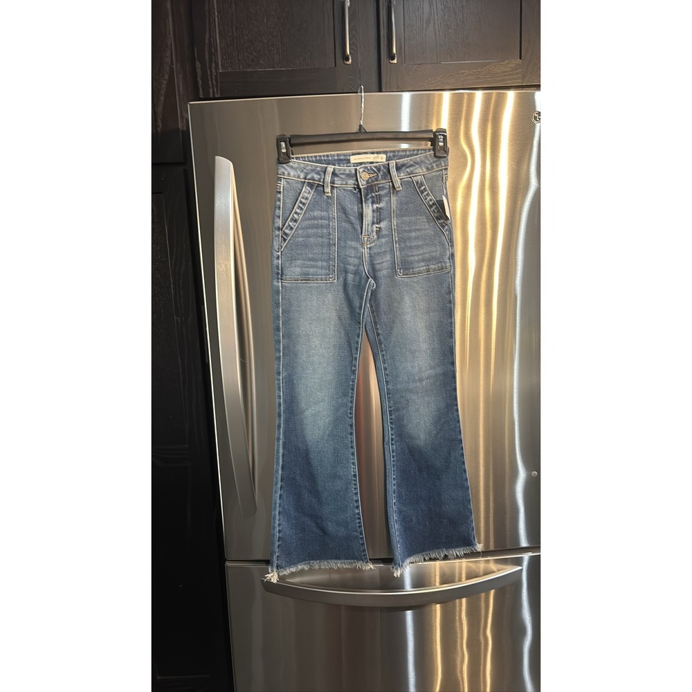 Altar'd State Women's Blue Flare Frayed Hem Jeans High Rise Denim SZ 25 NWT